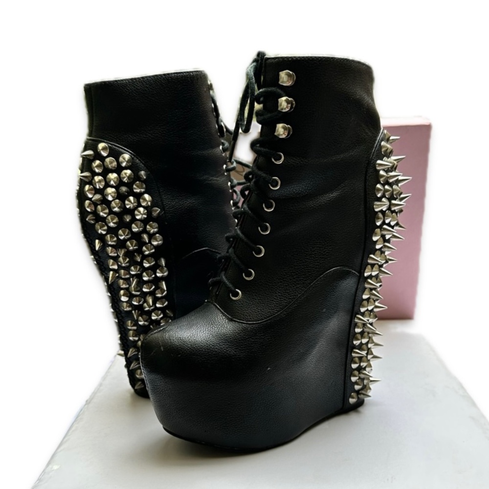 SOLD Jeffrey Campbell Damsel Spike Platform Wedge Black Ankle Bootie 7.5
